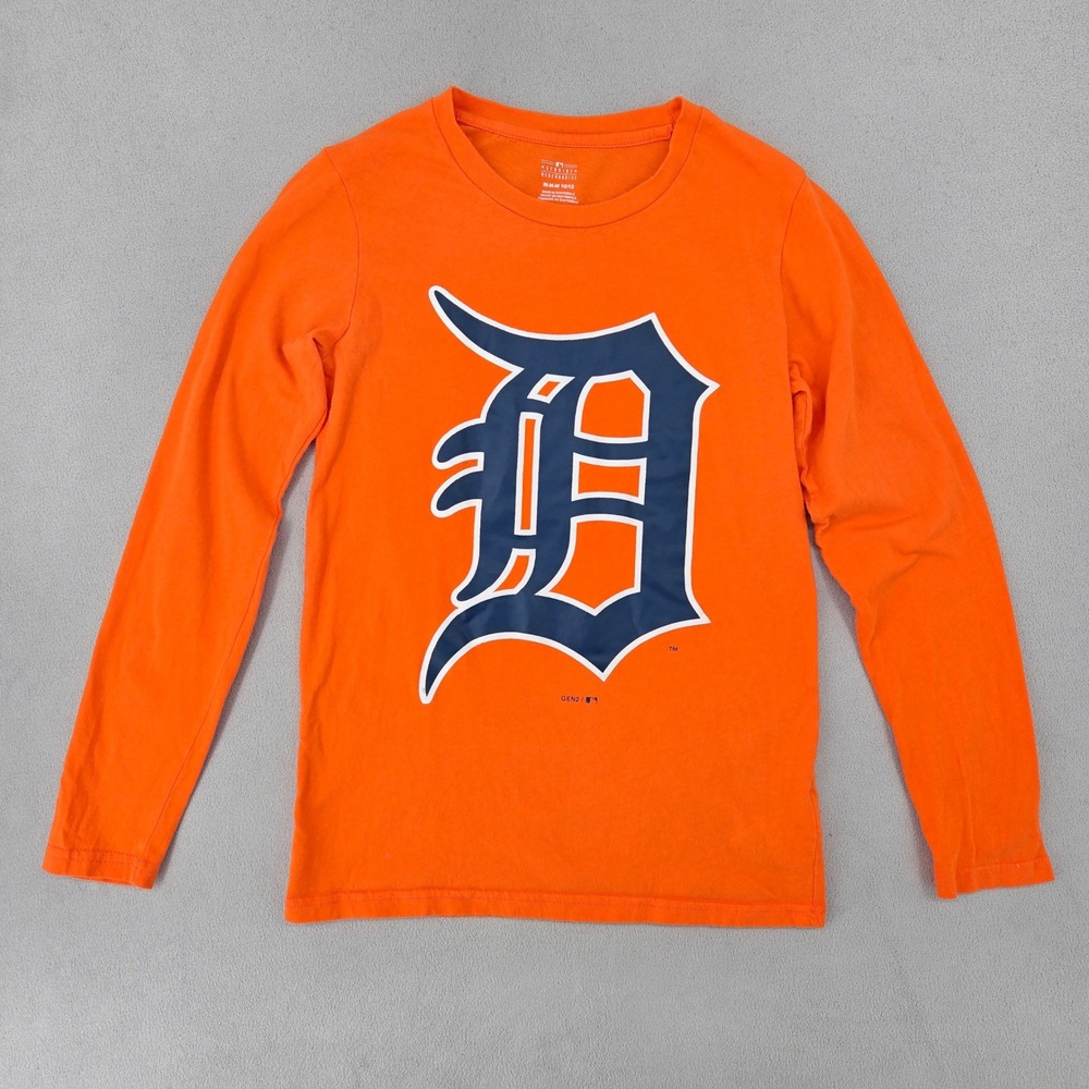 MLB Youth M 10/12 Long Sleeve Detroit Tigers‎ Graphic Tee Orange Sporty Tee